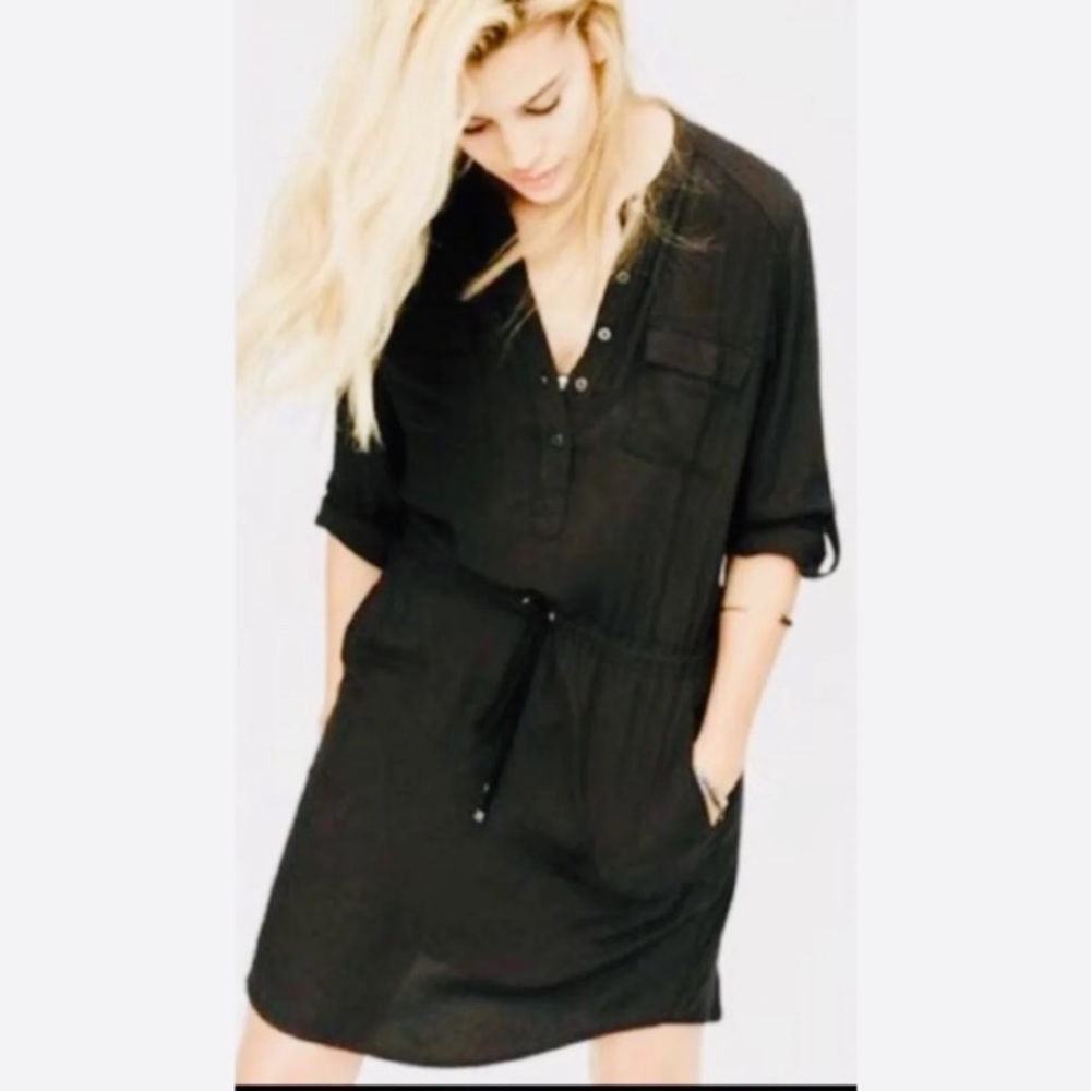 Lou Grey Black Tie Waist Shirt Dress Small